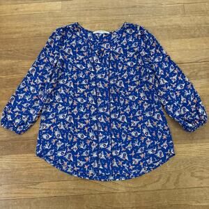 Collective Concepts blue tan 3/4 sleeve blouse shirt top size small S
 b33